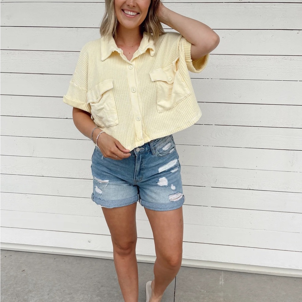 BUCKETLIST Yellow Button-Up Top